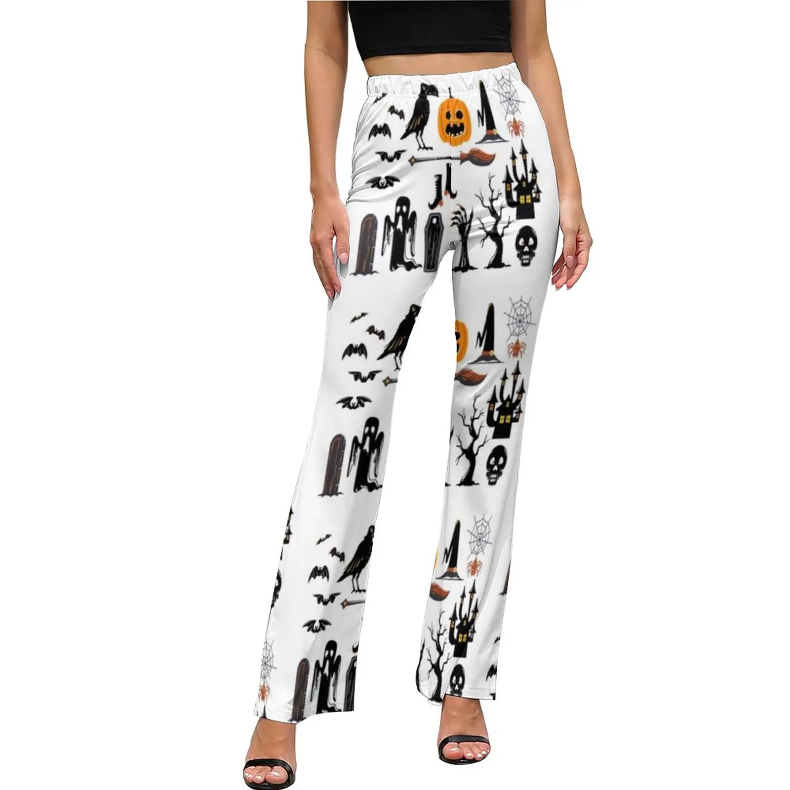 

Женские брюки-клеш с рисунком тыквы