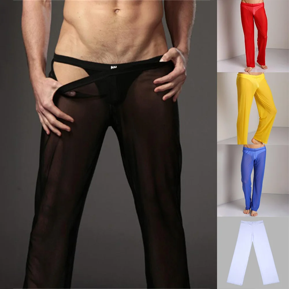 

Men Underwear Sheer Mesh See Through Loose Long Pants Sleepwear Transparent Comfort Qucik-Dry Trousers Mens Erotic Lingeries