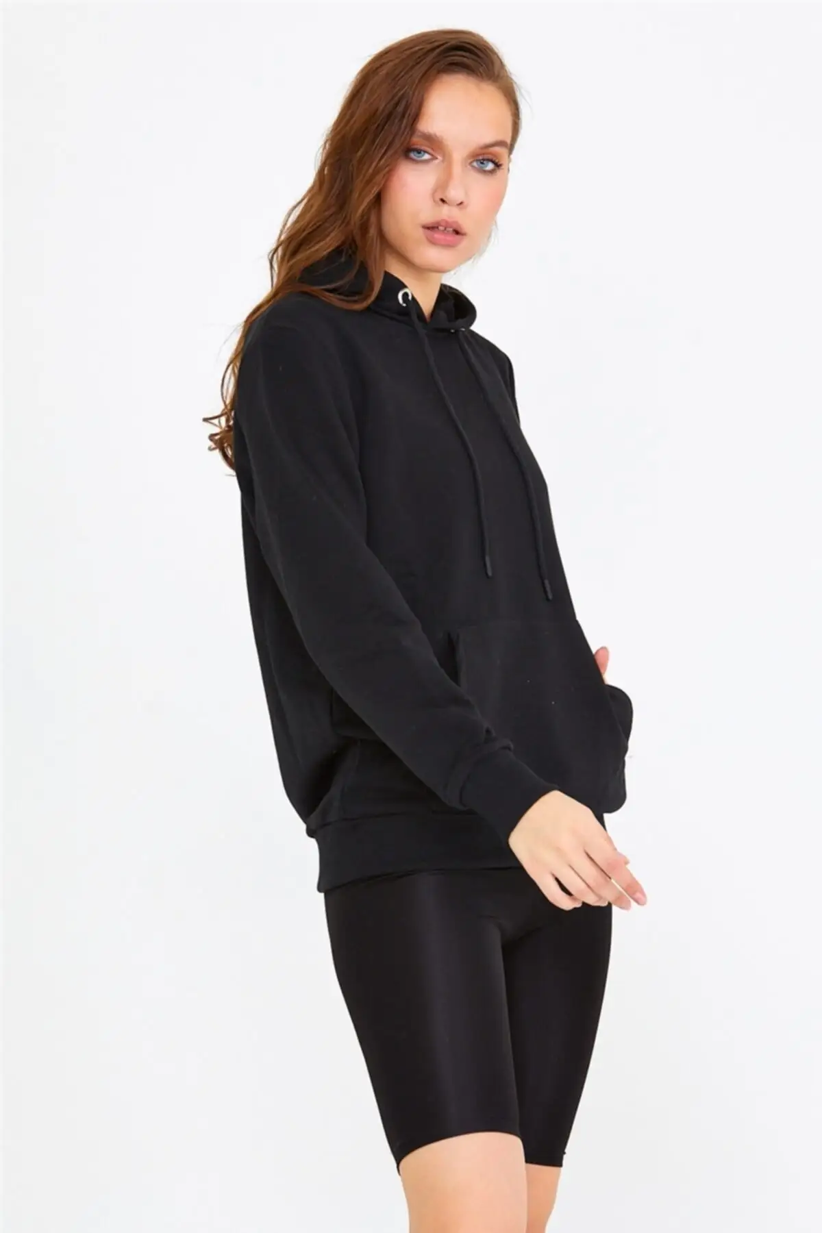 

Women's Sweatshirt Black Kangaroo Pocket Hooded Knitted Knitted Raised R04S Hoodies Fashion All Season New Pullovers