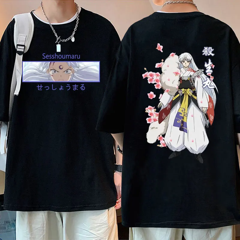 

90s Vintage Anime Demon Inuyasha Graphic T-shirts Men Women Loose Pure Cotton T Shirt Manga Sesshoumaru Higurashi Kagome T-shirt
