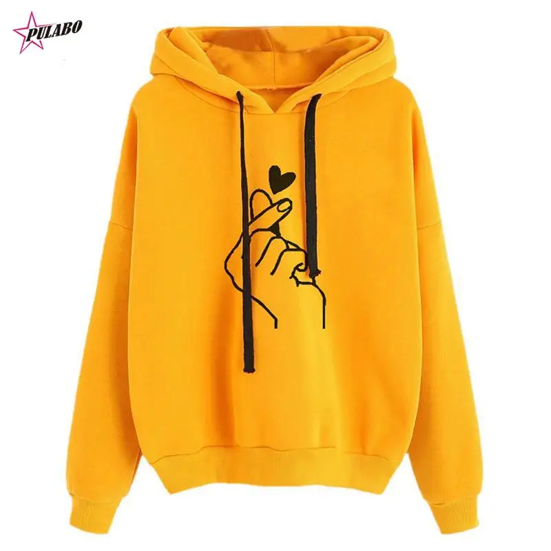 

2022 Korean Fashion Sweatshirt Women Hoodies Heart Finger Pattern Long Sleeve Kawaii Pullover 2022 Autumn Hooded Tops Streetwear