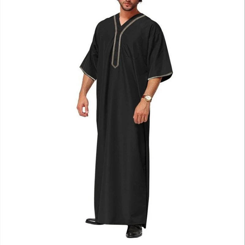 Muslim Fashion Loose Robe for Men Summer Half Sleeve Prayer Gown Saudi Arab Dubai Jubba Kaftan Robe Muslim Clothing
