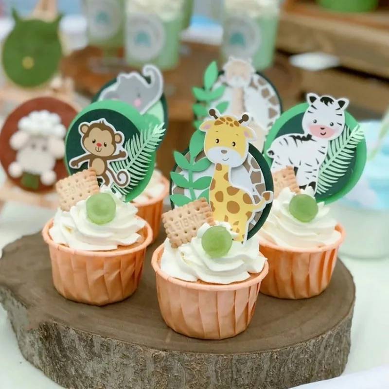 

Jungle Animals Cupcake Toppers Jungle Safari Lion Giraffe Cake Decor Kids Boys Happy Forest Theme Birthday Party Decorations