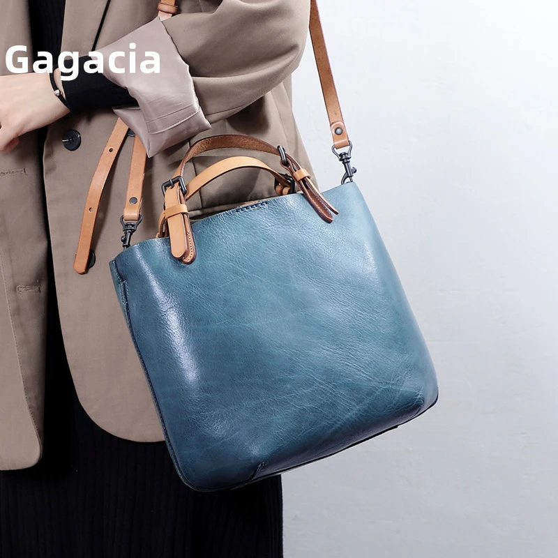 GAGACIA New Luxury Genuine Leather Shoulder Bag Women's Large Capacity Casual Handbags Ladies Soft Bucket Tote Crossbody Bags