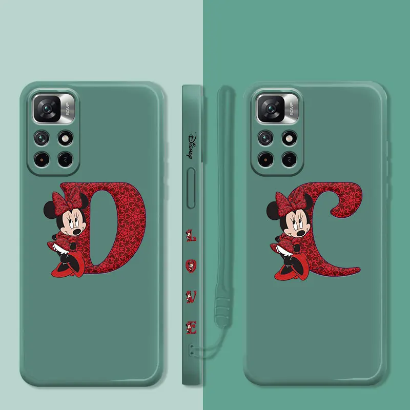 

Candy Color Case For Redmi Note 11 10 9 8 7 10T 9T 9S Pro 10 10C 9 9C 9A 8 K40 Liquid Shell Minnie Mouse Love Heart Letter D C