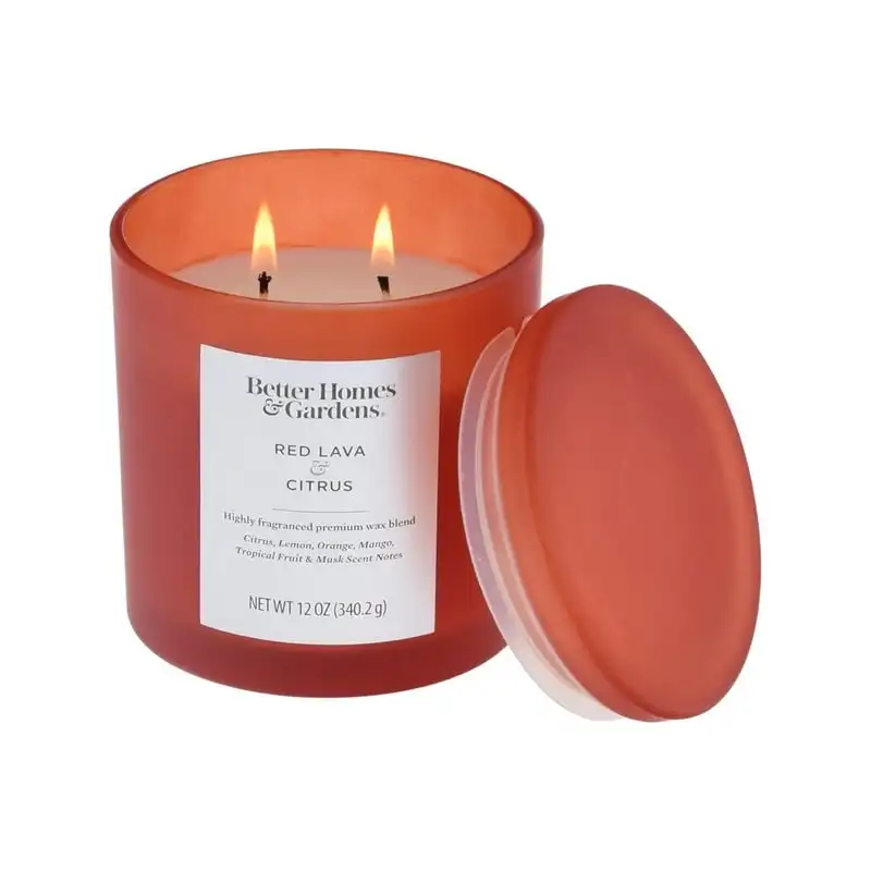

Red Lava & Citrus Scented 2-Wick Jar Candle with Glass Lid Tapered candles Soy candle wax свічки на торт Bedroom dec