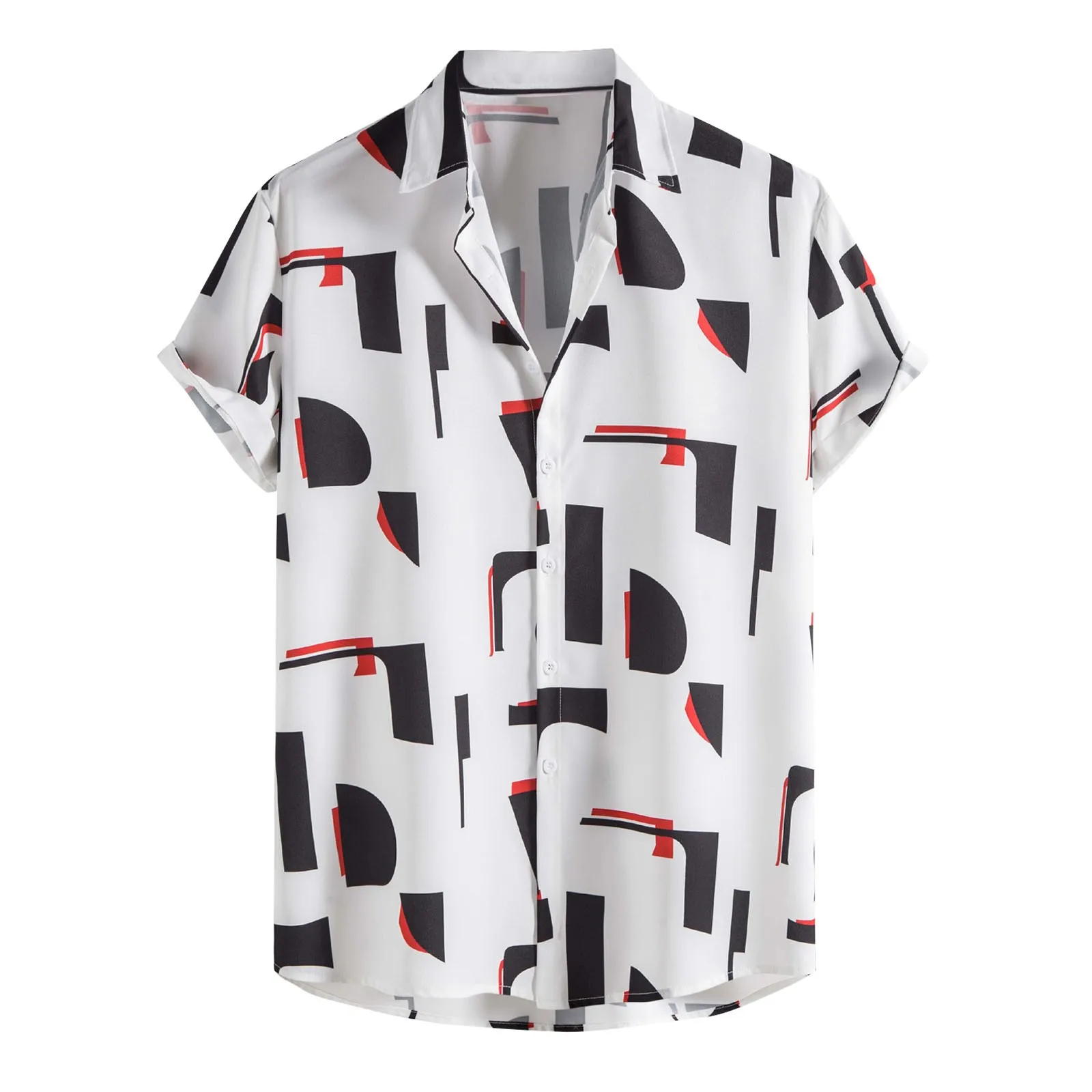 

Men Spring And Summer Casual Lapel Single Breasted Print Beach Vacation Short Sleeve Outdoor OL business shirt Tops Loose