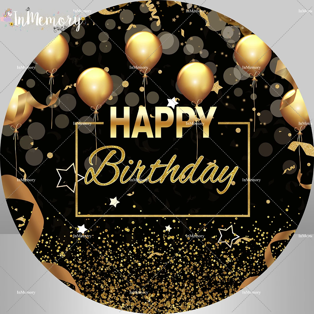 

Bokeh Black Gold Background Glitter Happy Birthday Party Decoration Round Circle Backdrop Cylinder Plinth Covers Photocall