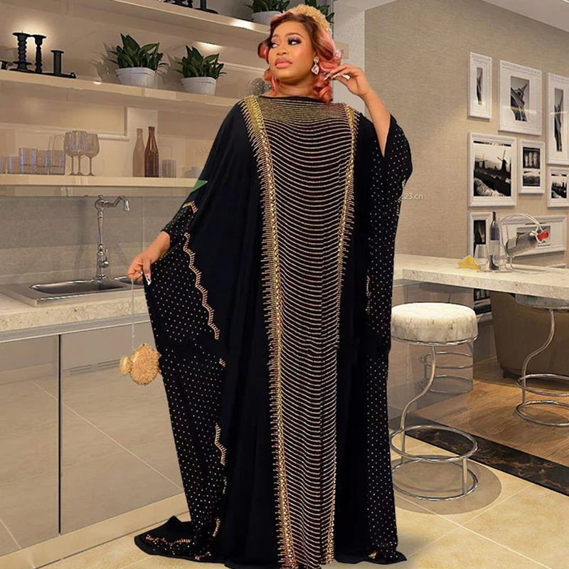 

African Muslim women's long skirt suits want black diamond long skirts European and American fashion large size two-piece suits