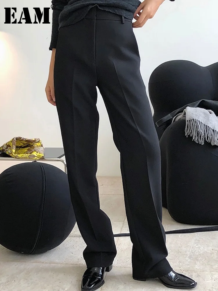 

[EAM] High Waist Black Blue Zipper Long Casual Pants New Loose Fit Trousers Women Fashion Tide Spring Autumn 2023 1DF4484