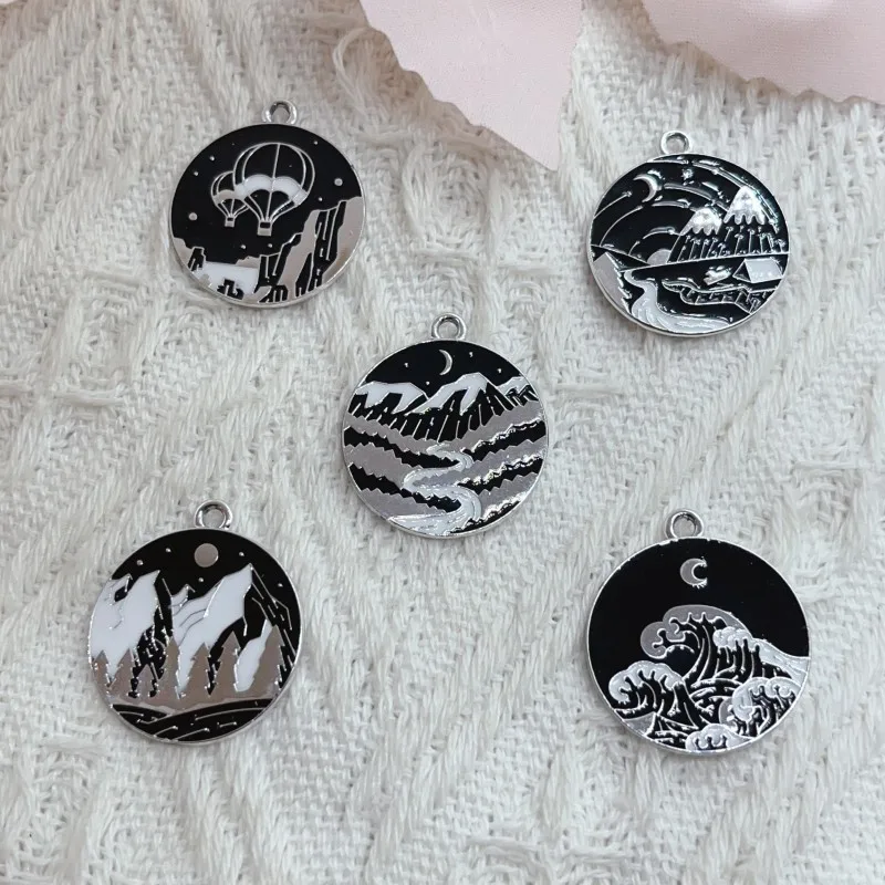 

10pcs Sun Moon Mountain River Charm Jewelry Making Enamel Necklace Pendant Bracelet Earrings Diy Supplies Craft Accessories