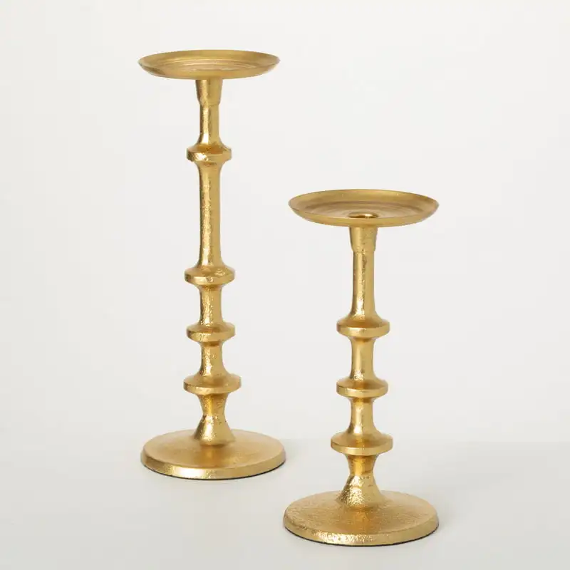 

Gilded Metallic Candle Holders - Set of 2; Gold
