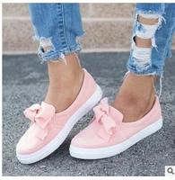 large size womens summer new explosion style shallow mouth bow fashion thick bottom sneakers small white shoes