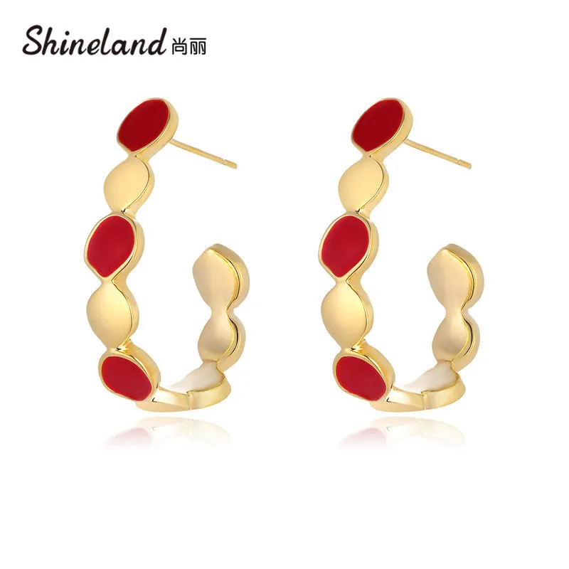 

Shineland Street Style Red Enamel Geometric Hoop Earrings Minimalist Statement Charm Metal Circle Fashion Jewelry Gift 2023