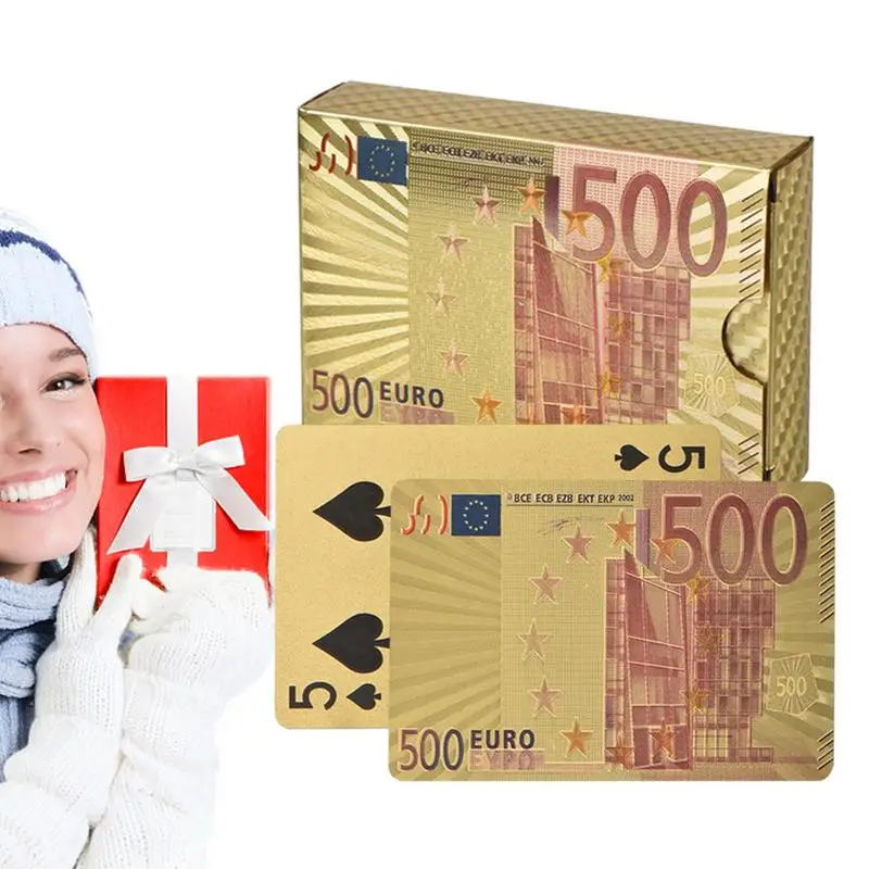 

Карты для покера водонепроницаемые забавные игральные карты из золотой фольги в стиле евро доллара развлекательная игра для пикника Праздничная вечеринка