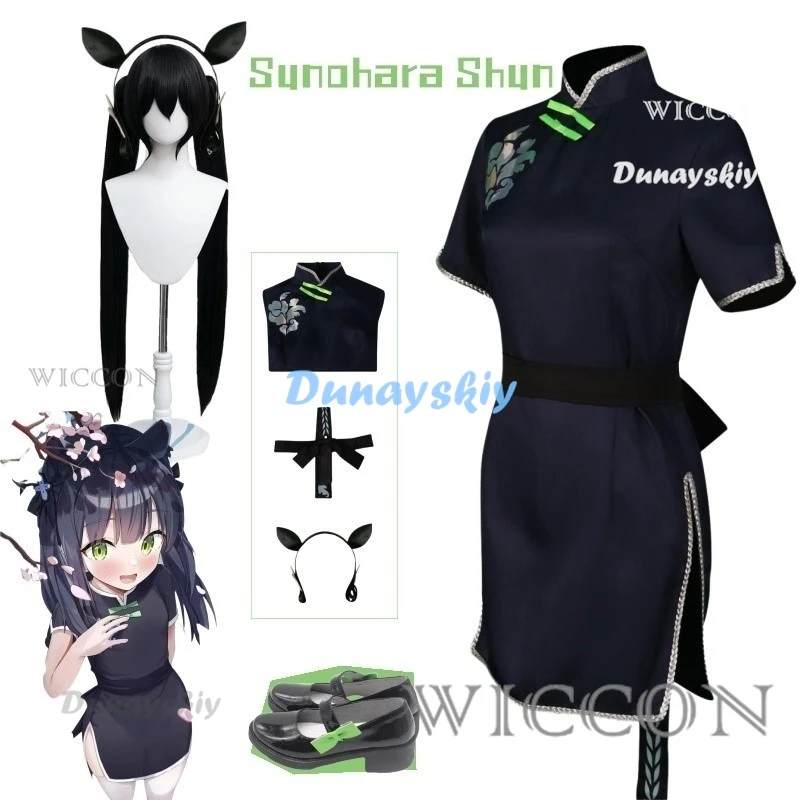 Аниме Синий Архив Косплей Sunohara Shun Chilhood Костюм Темно-Синее Платье Cheongsam Заколки
