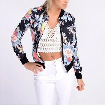 Women Biker Young Adults Celebrity Jacket Spring Floral Print Slim Casual Outwear Coats 2