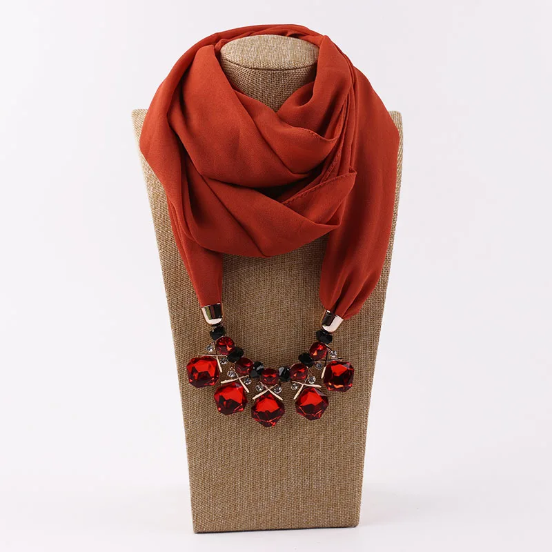

Hot Solid Jewelry Statement Chiffon Necklace Pendant Scarf Women Bohemia Neckerchief Foulard Femme Accessories Hijab Stores