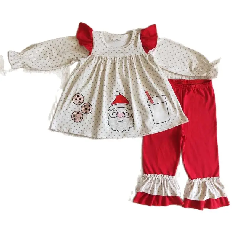 

6 C11-25 Girls Christmas Outfit Long Sleeve And Long Pants Santa Claus Print