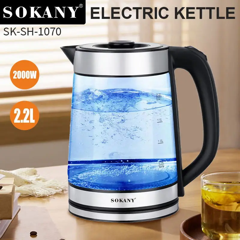 

Electric Kettle with SpeedBoil Tech, 2.2 Liter Cordless with LED Light, Borosilicate Glass,Auto Shut-Off and Boil-Dry Protection