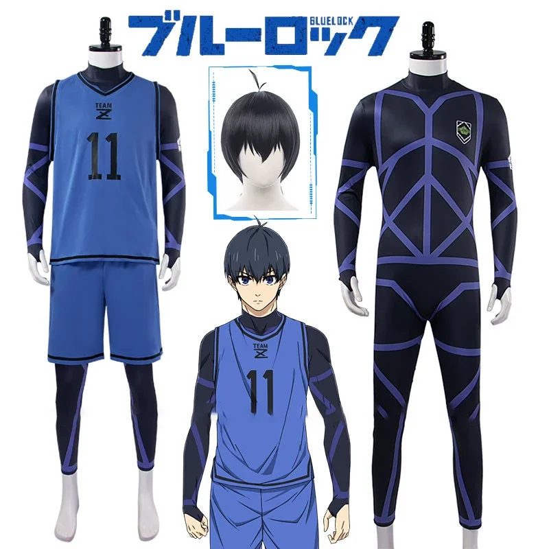

Anime Blue Lock Cosplay Costume Football Jersey Sportswear Uniform Bodysuit Headwear Wig Halloween Christmas Party Clothes