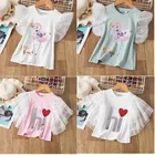 Детская футболка для девочек, летние хлопковые топы для маленьких девочек, детская одежда, футболки с принтом фламинго, повседневная одежда с коротким рукавом