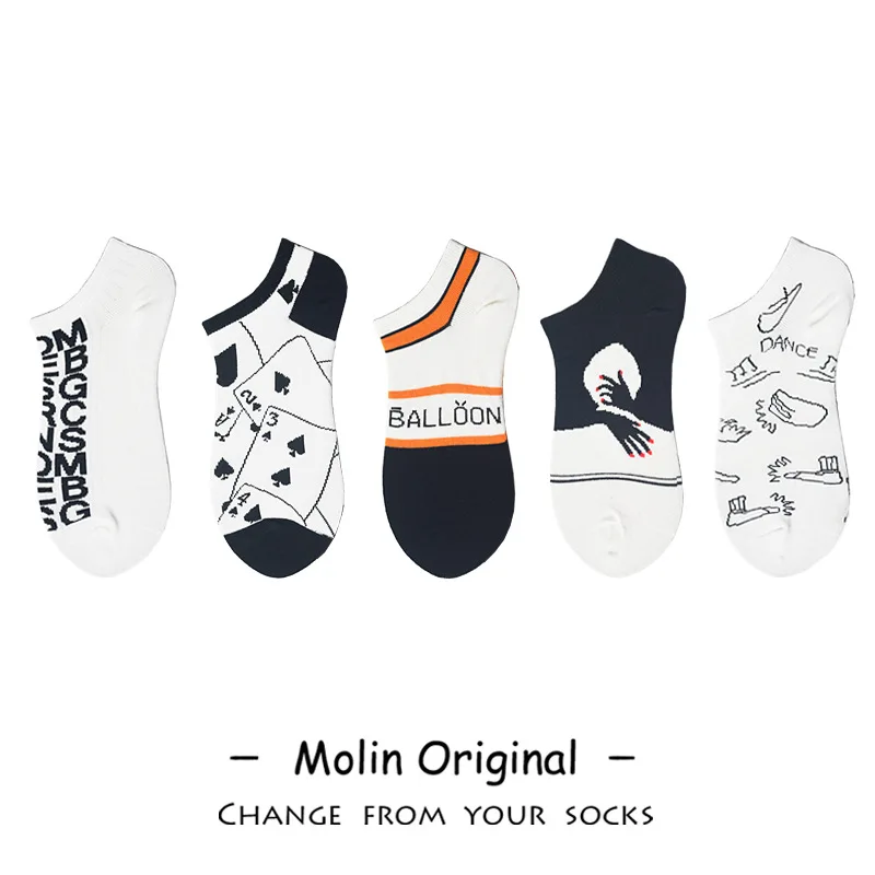 

Black and White Vintage Poker Street Cute Ankle Socks Funny Print Boat Short Sox Invisible Lady Girl Summer