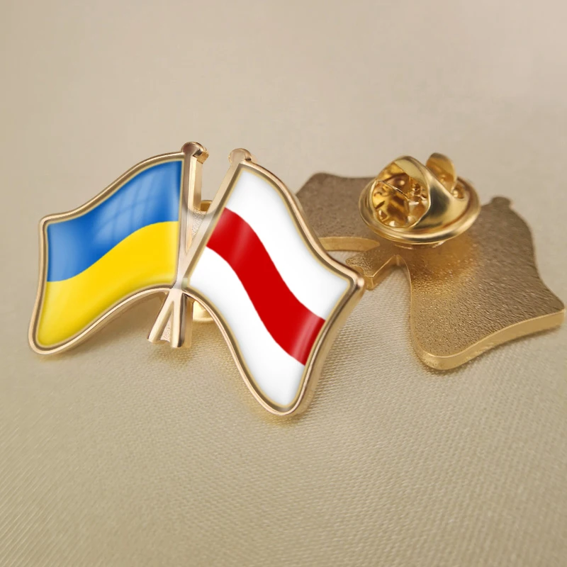 Ukraine and Belarus Historical Crossed Double Friendship Flags Lapel Pins Brooch Badges