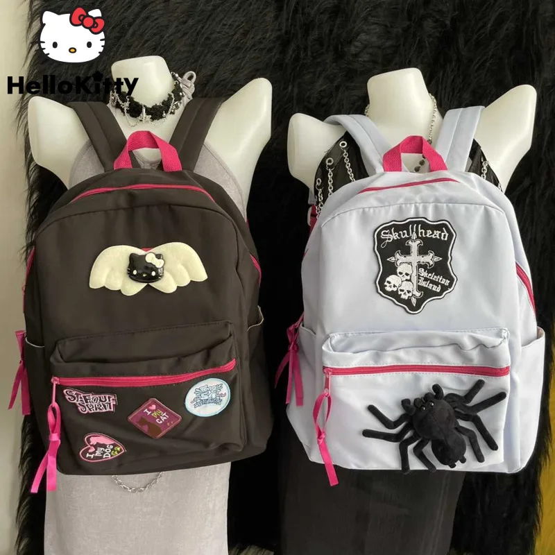 

Sanrio Gothic Hello Kitty Retro Women Backpack American Skull Cross Spider Y2k Spicy Girl Schoolbag Halloween Style Shoulder Bag