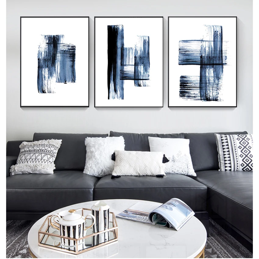 

Абстрактный минималистичный плакат для гостиной, кабинета, декор на заказ, Синий Граффити, повседневный простой принт, холст, картина