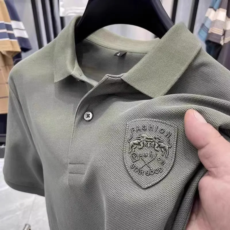 Clearance Leak-Picking ~ Men's Summer Solid Short sleeve T-shirt Lapel Embroidery Korean Fashion Brand Loose Casual High Sens... |