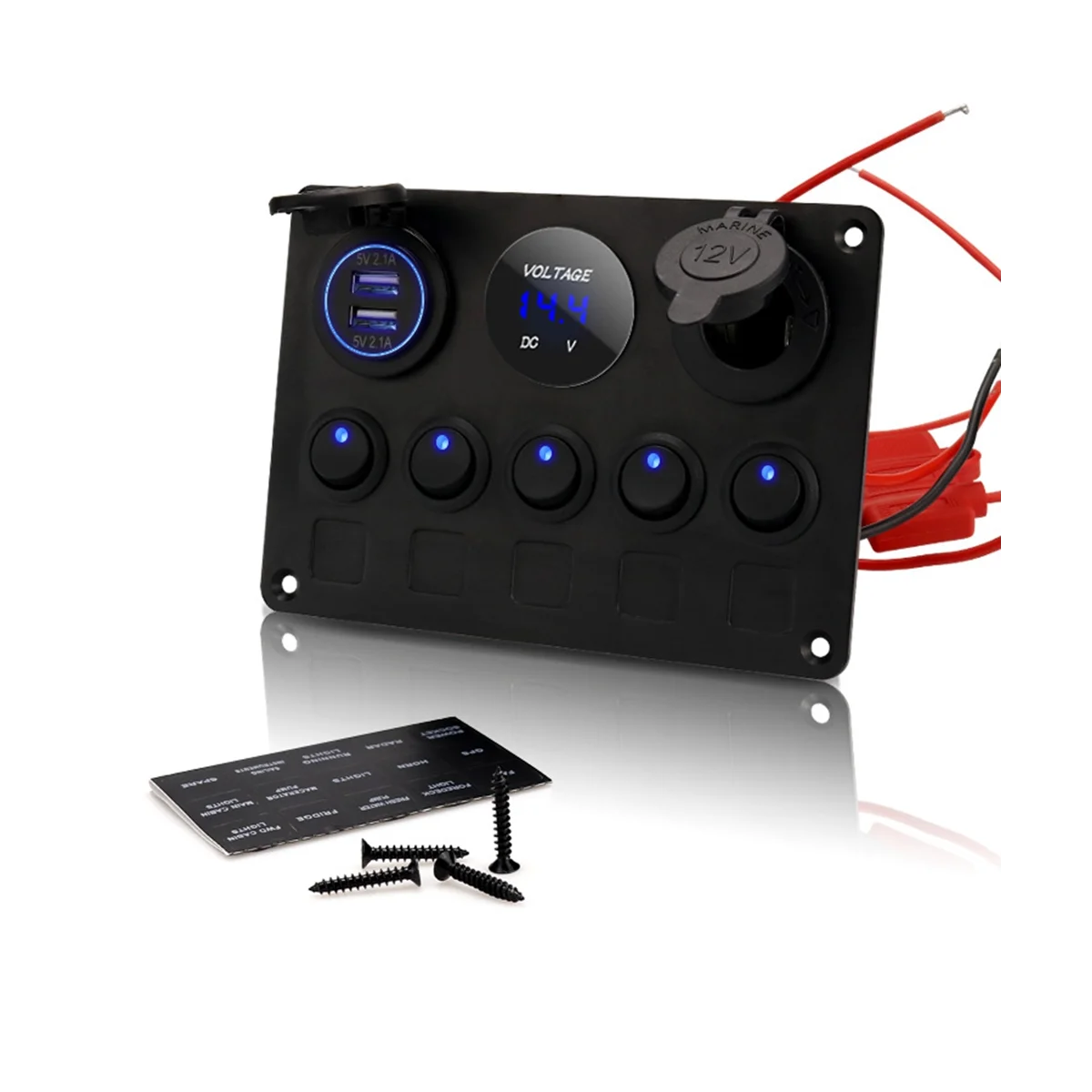 

Car Boat 5 Gang Switch Panel for Boat Yacht Caravan-Truck Waterproof Voltmeter Power Dual USB Socket Panel 12V 5+3Panels