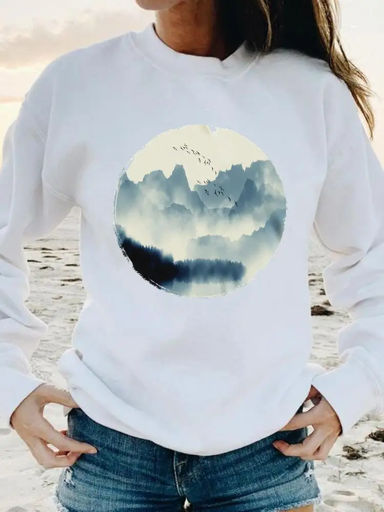 

Casual Long Sleeve Graphic Sweatshirts Women Print Female Lovely Painting Travel Spring Autumn Fashion Clothing Pullovers