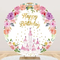 laeacco princess birthday party round backdrop pink royal castle flower baby shower portrait customized photography background