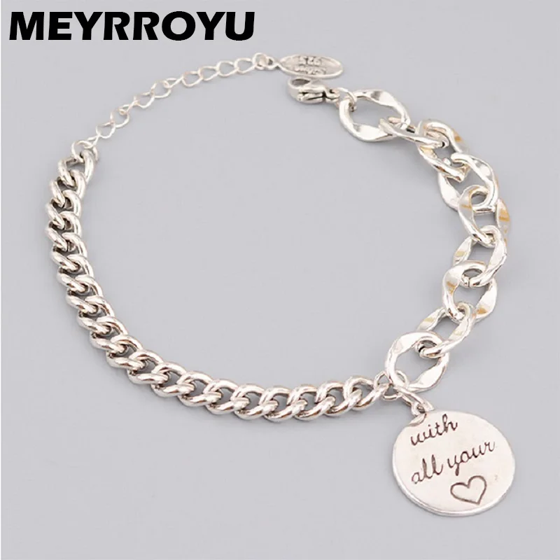 

MEYRROYU 2022 Vintage Round English Alphabet Chain Bracelet For Women Girl New Korean Fashion Hand Jewelry Party Gift браслет