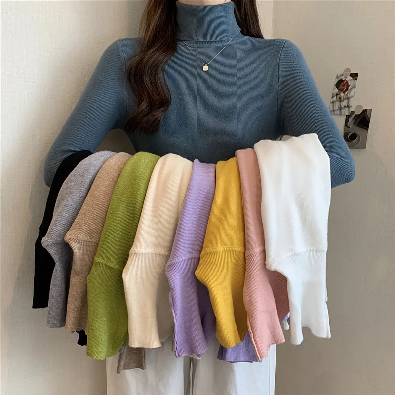 

New Arrivals Long Sleeve base Sweater Women Pullovers Solid Knitted woman Sweaters fashion turtleneck Basic Bottoming black Tops