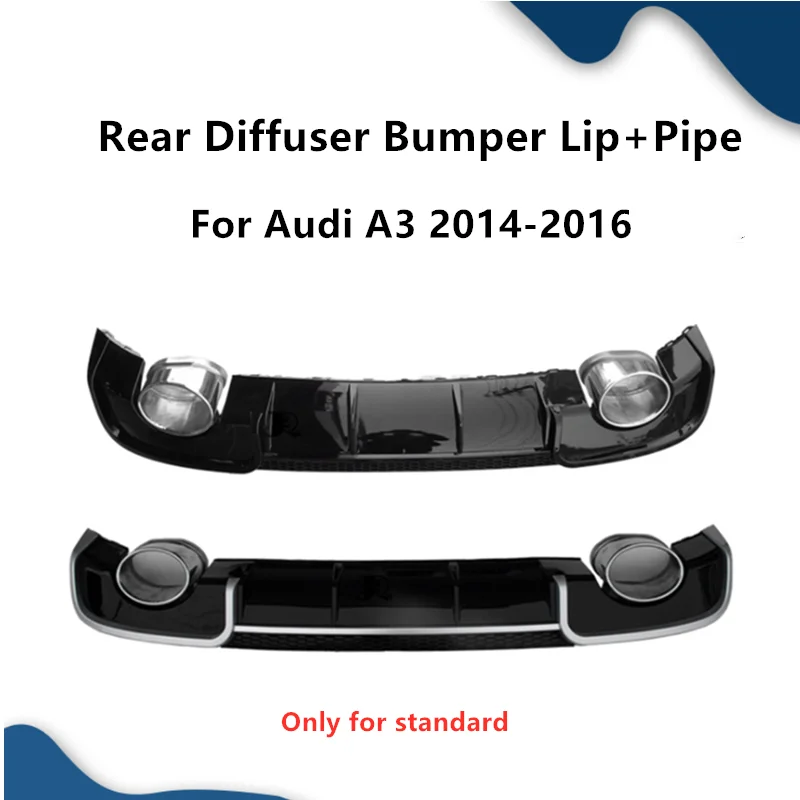 

Gloss Black Auto Diffuser Rear Bumper Lip For Audi A3 2014 2015 2016 Upgrade RS3 Style Diffuse Exhasut Lip Tip