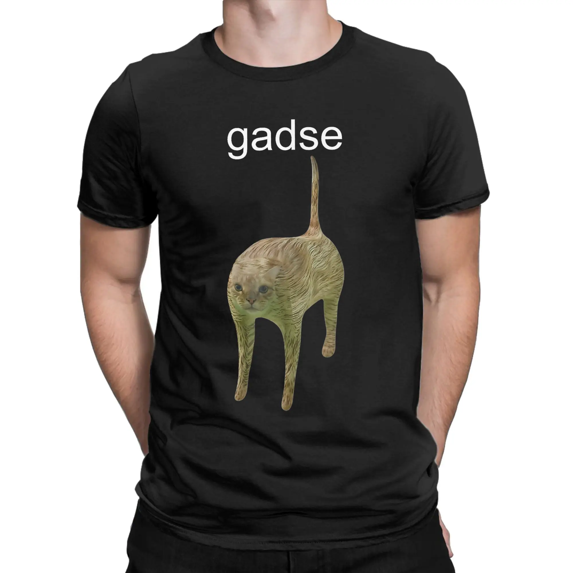 Фото Винтажные футболки Gadse Cat Meme для мужчин с круглым вырезом, футболки из 100% хлопка, забавные футболки с короткими рукавами Brain Rot, топы больших размеров №2
