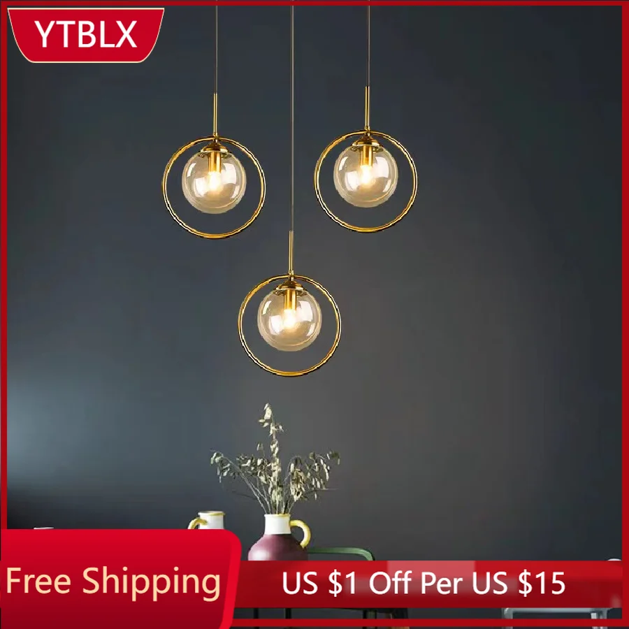 

Nordic Glass Ball Pendant Lights Interior LED Decorative Light Art Creative Hanging Lamp For Restaurant Bedroom Living Room Bar