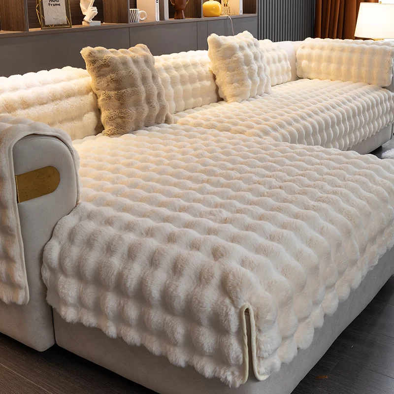 

Thicken soft Sofa Covers Rabbit Plush Non-Slip Couch Cover for Living Room Lounge Sofa Mat Nordic Universal Corner Sofa Towel