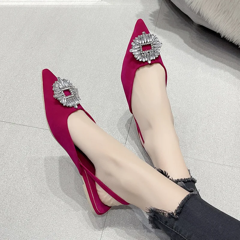 New Women Shoes Summer Sandals Pointed Toe Diamond Shoes Woman Flats Back Strappy Shoes Ladies Sandals Mules Sandalias De Mujer