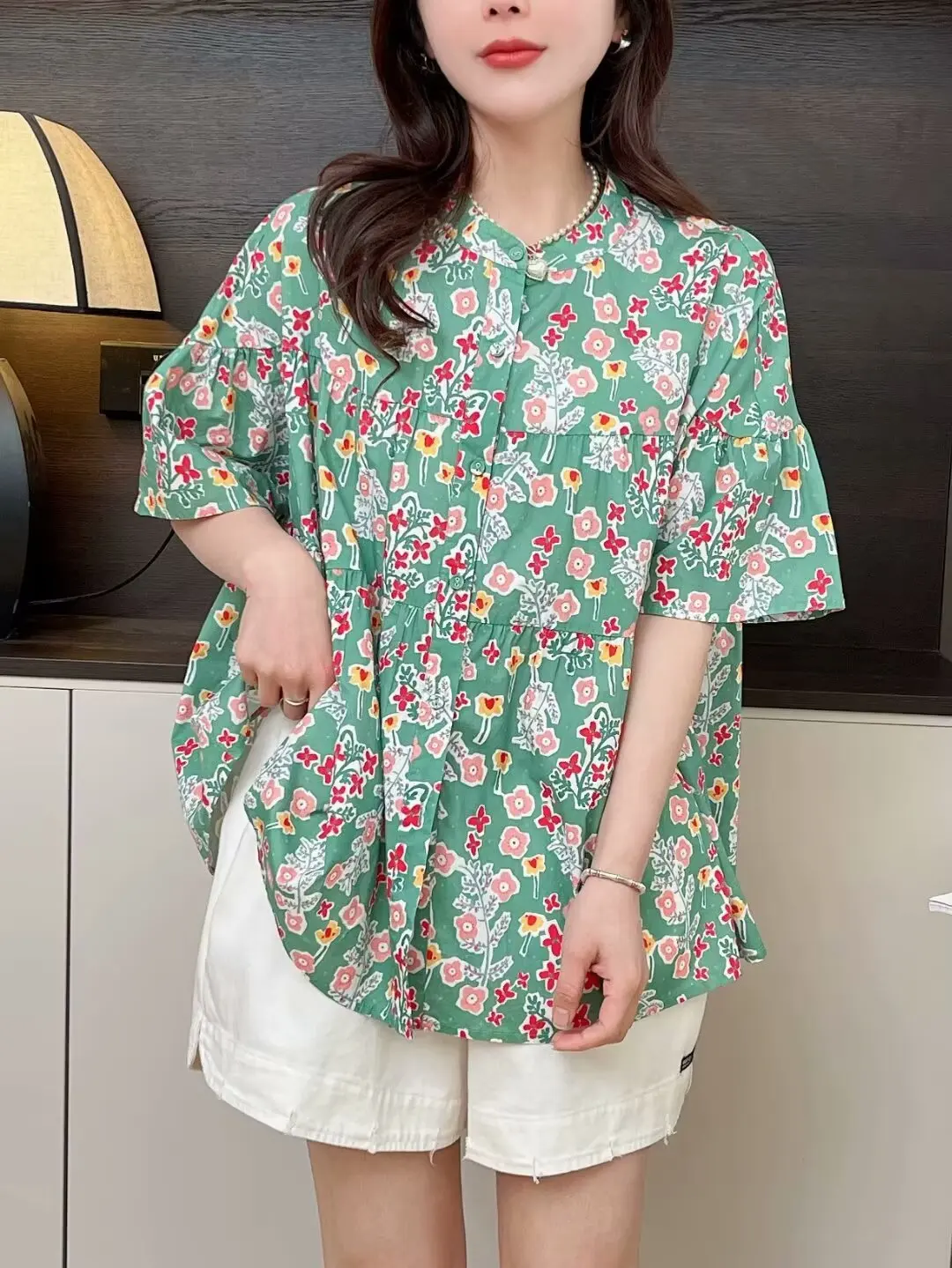 Гавайская пляжная рубашка с тропическими растениями и цветочным принтом Женская