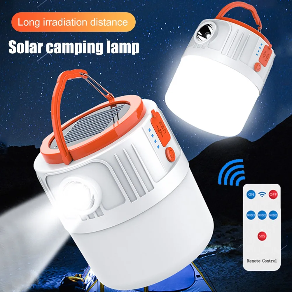 V65 Solar Powered USB Rechargeable 300lm LED Camping Lanterns 6 Gears Waterproof Portable Outdoor Hiking Searchlight Lights