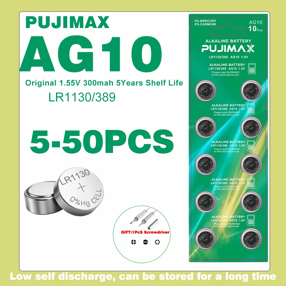 Фото 5-50 шт. AG10 LR1130 кнопочные батарейки 1,55 В SR54 389 189 SR1130 D189 LR54 G10A SR1130SW Cell Coin Watch Toys Дистанционная батарея №1