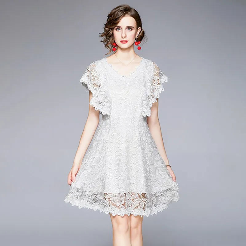 

Женское элегантное платье, элегантное белое кружевное платье с V-образным вырезом, весна 2022