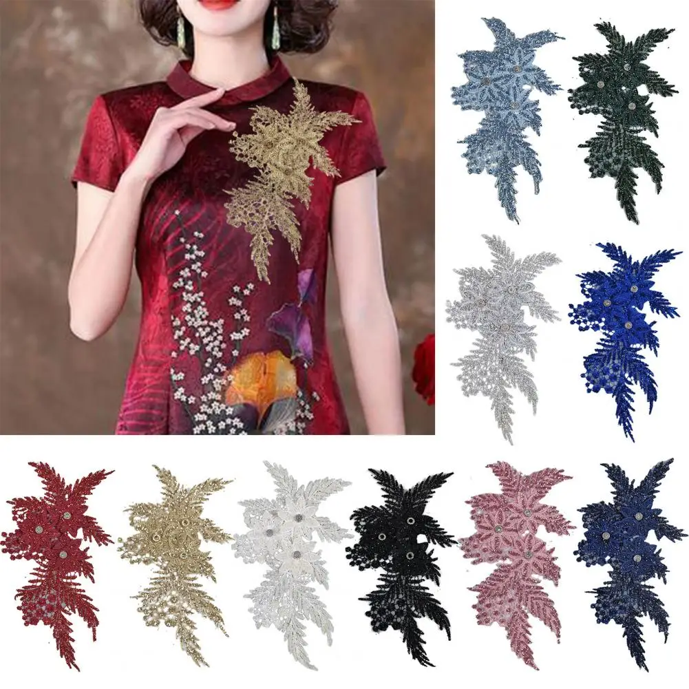 

Useful 3D Flower Neckline Collar DIY Rhinestone Lace Fabric Embroidery Patch Easy to Use Decorative