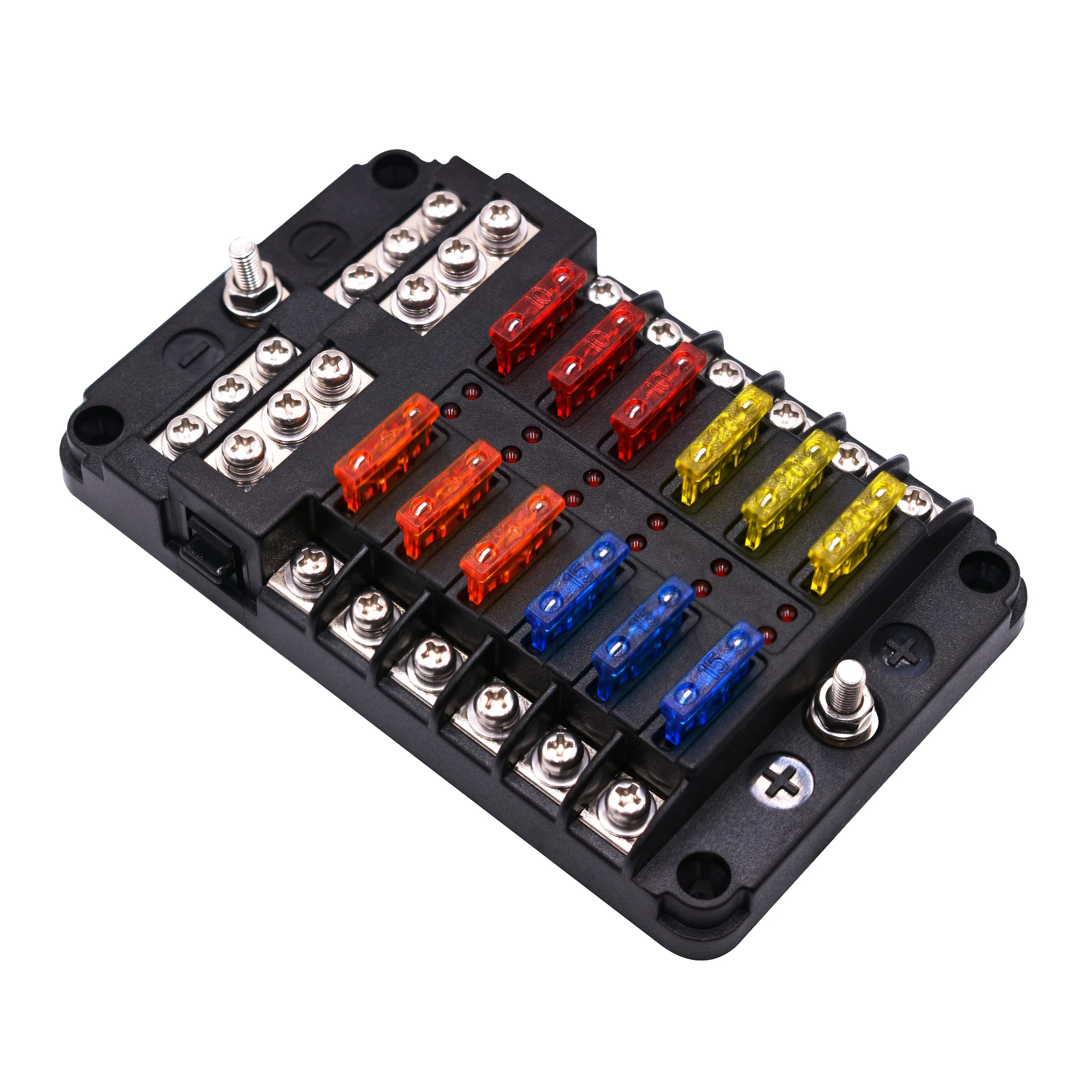 

Car Boat Fuse Box Holder with 6 Ways 12 Ways Blade Fuse Holder Block & Warning Indicator 12V 36V Power Distribution Panel Board
