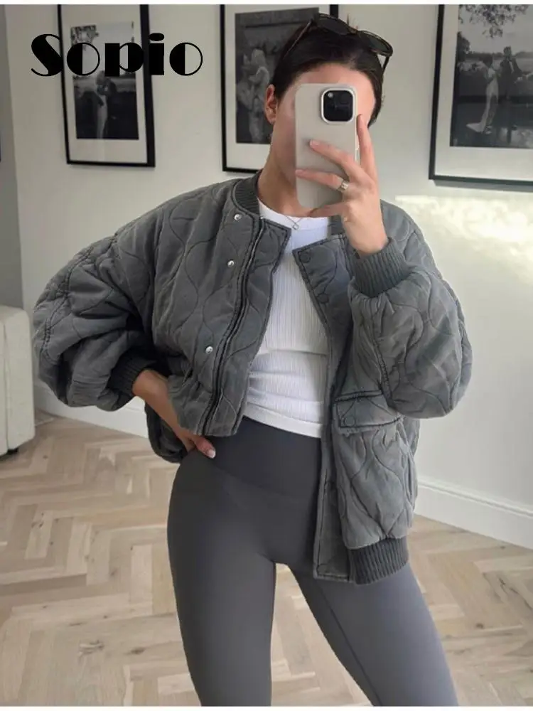 

Утепленная куртка-бомбер, женские пальто, Осень-зима 2023, теплое Новое хлопковое пальто с длинным рукавом и пуговицами, Женская Повседневная Свободная верхняя одежда