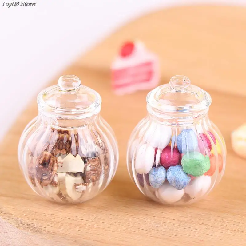 

High Quality 1pcs 1:12 Dollhouse Miniature Round Glass Bottle Candy Jar Mini Candy Bottle Model
