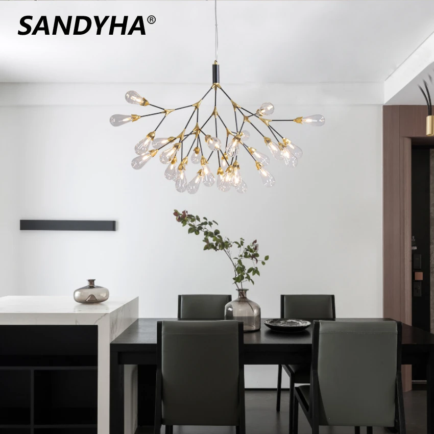 

SANDYHA Nordic Tree Branch LED Chandeliers Glass Ball Luxury Pendant Lights Living Dining Bedroom Home Decorative Hanging Lamp
